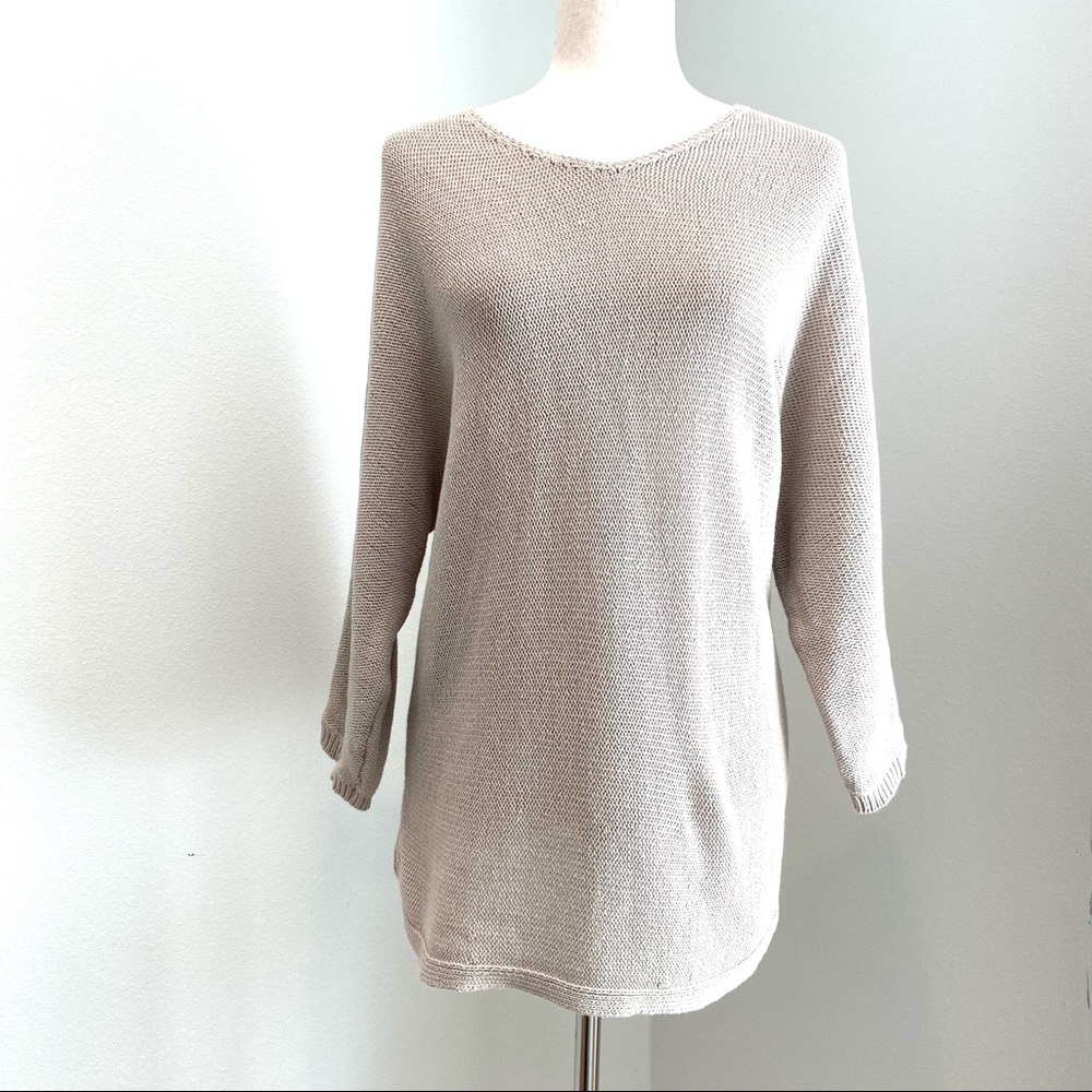 J.Jill natural fiber cotton linen blend knit tunic top size medium beige
